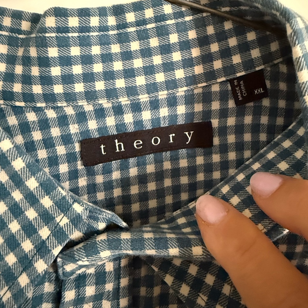 Theory Teal and White Checkered Men's Shirt